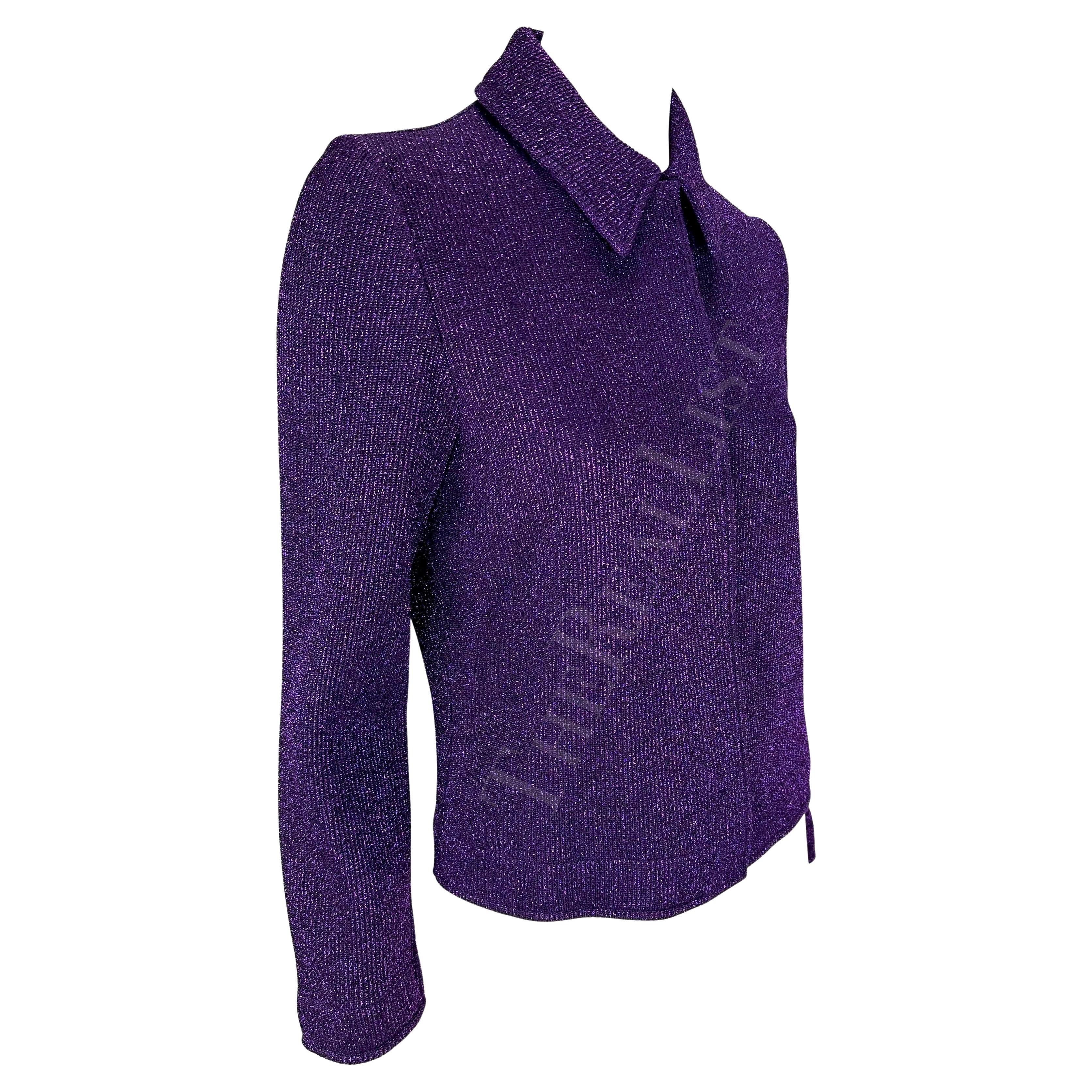 F/W 1996 Salvatore Ferragamo Runway Purple Metallic Knit Sweater Jacket For Sale 4