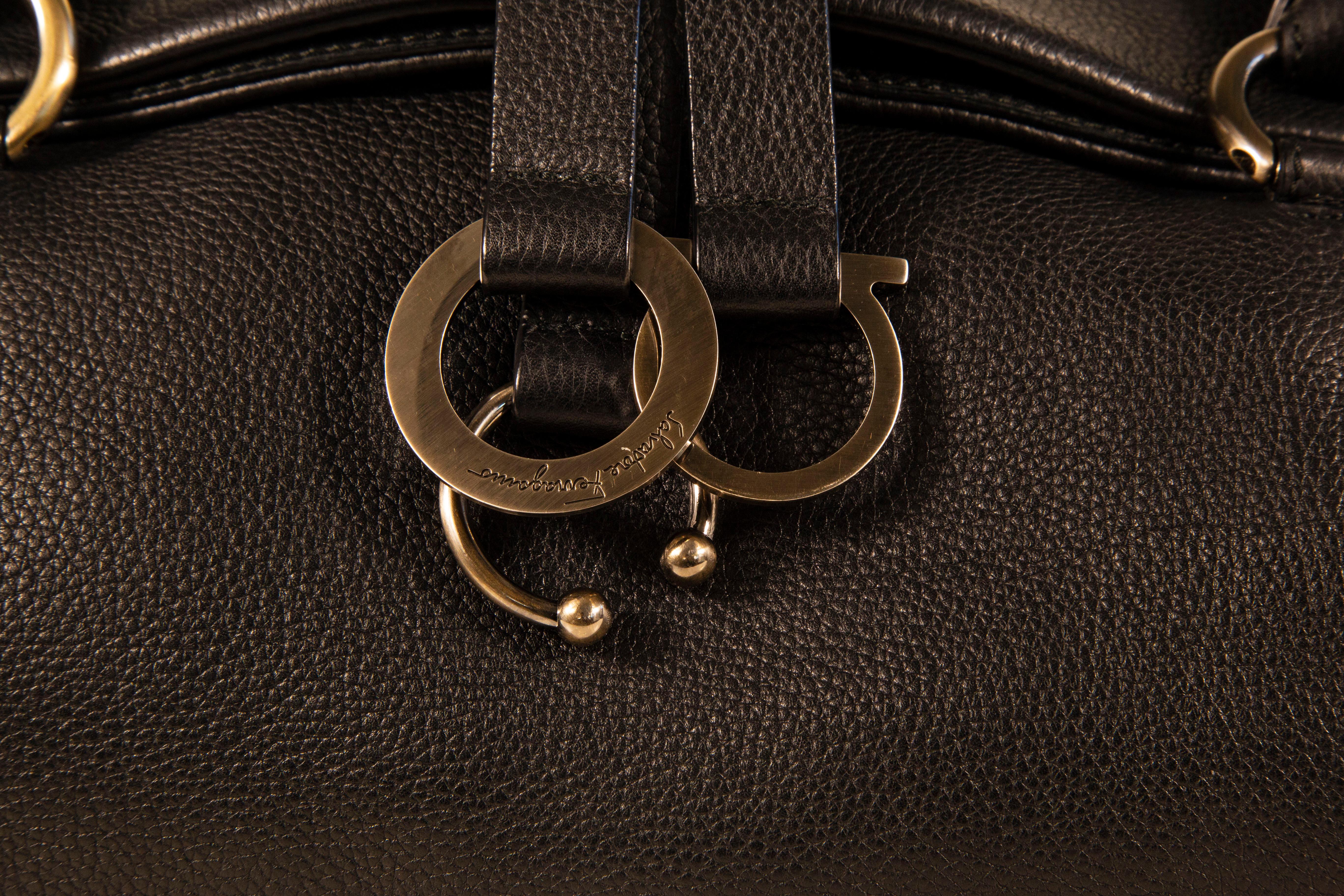 1990s Salvatore Ferragamo Shoulder Bag/Top Handle Bag in Black Leather 6