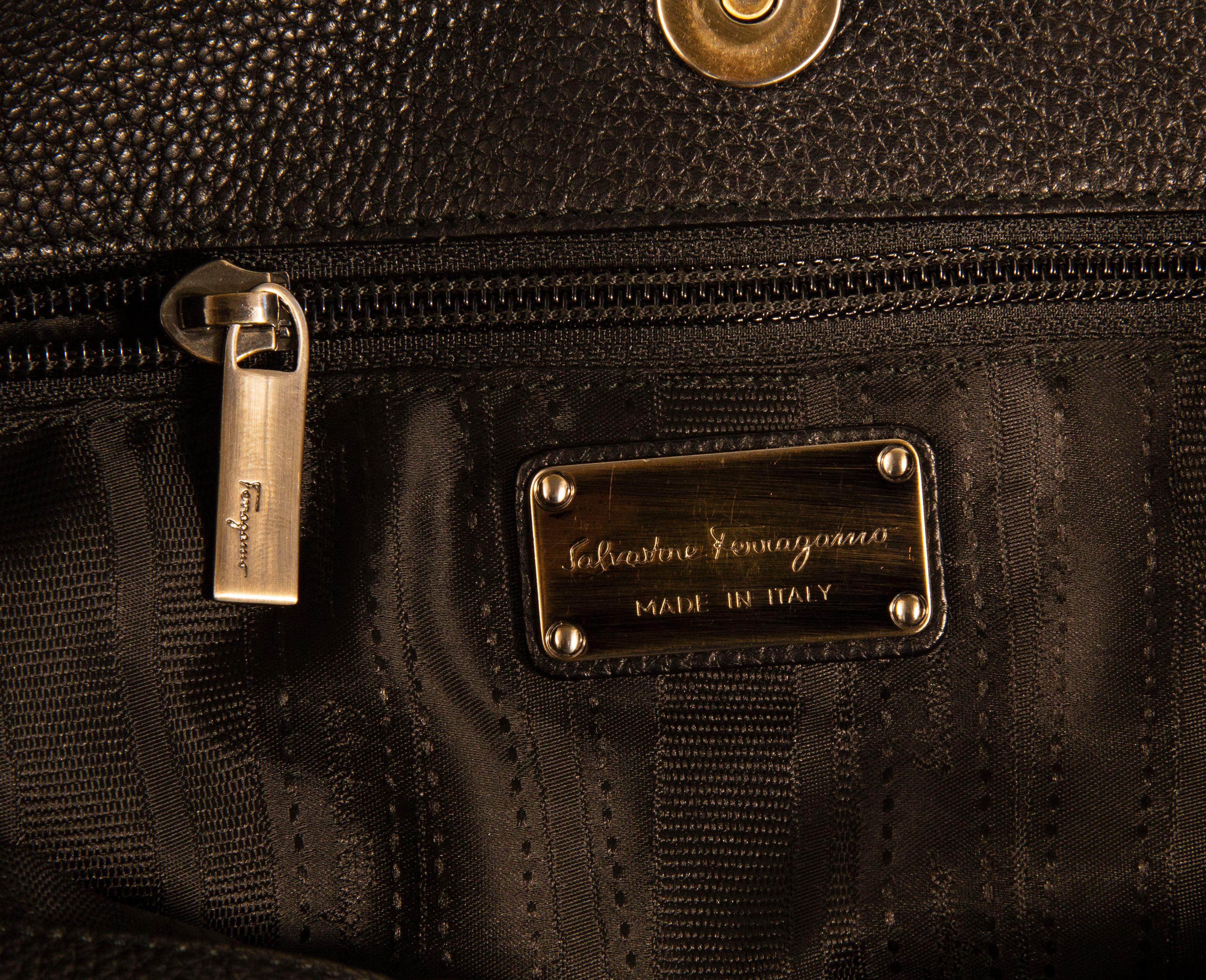 1990s Salvatore Ferragamo Shoulder Bag/Top Handle Bag in Black Leather 7