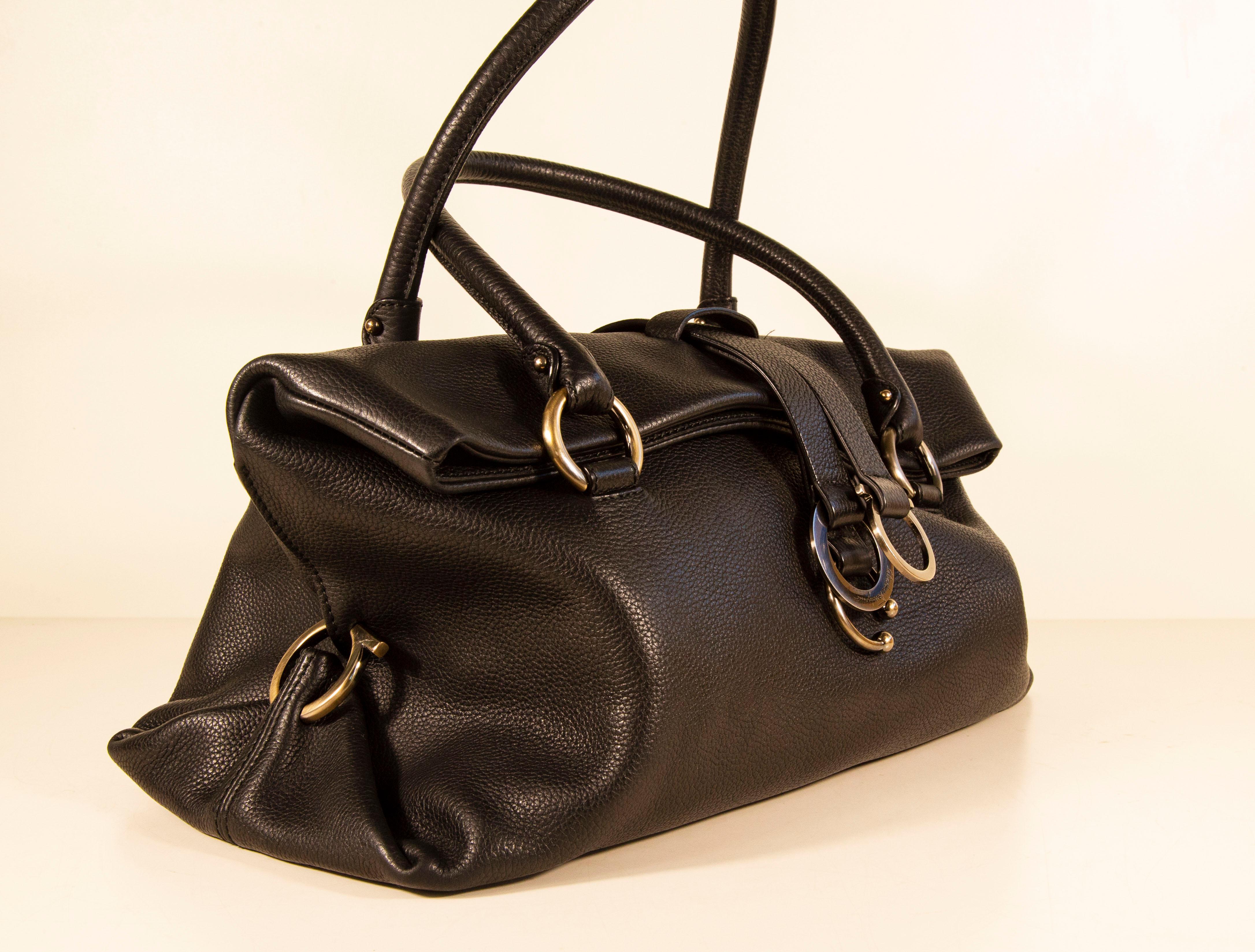 Women's 1990s Salvatore Ferragamo Shoulder Bag/Top Handle Bag in Black Leather