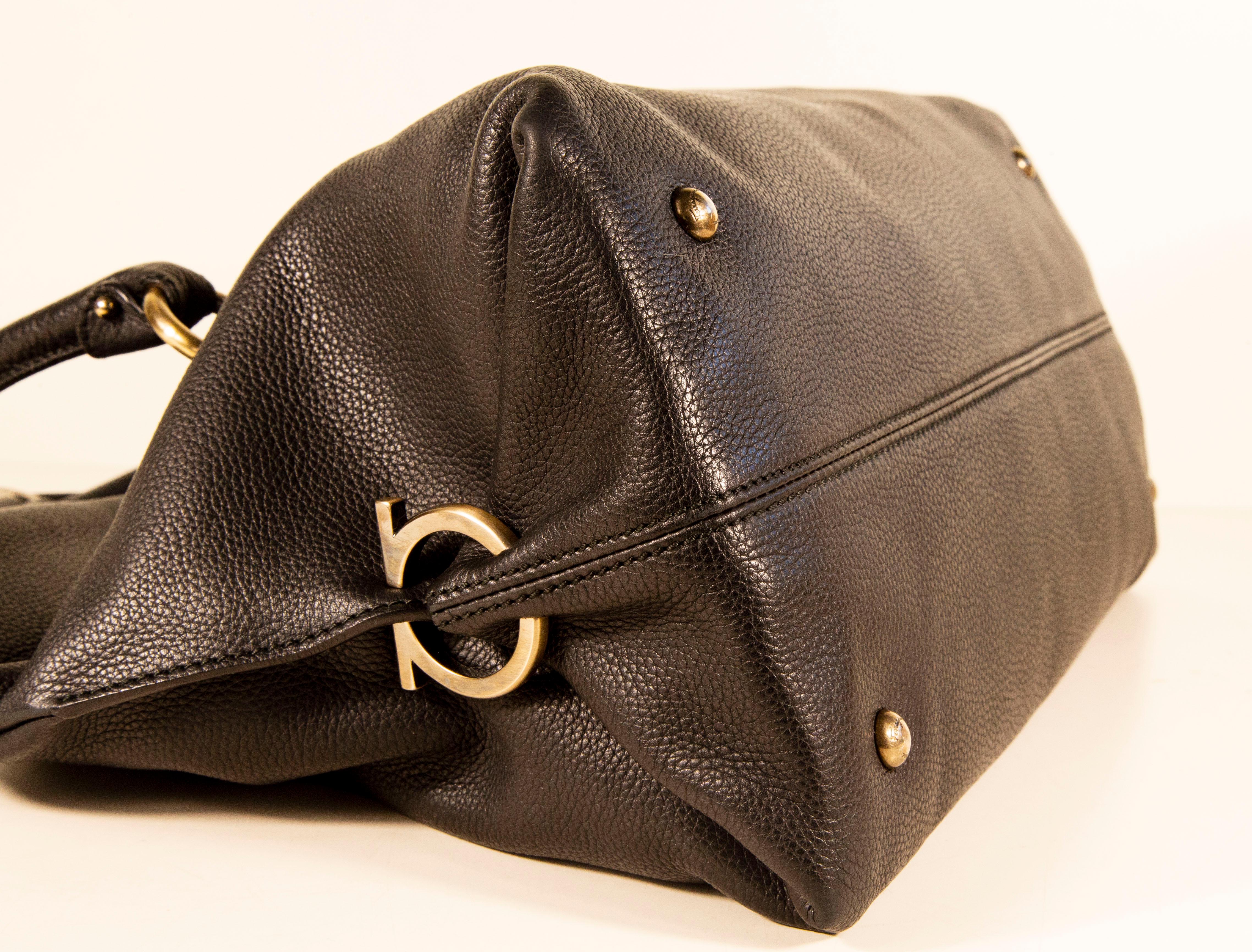 1990s Salvatore Ferragamo Shoulder Bag/Top Handle Bag in Black Leather 3