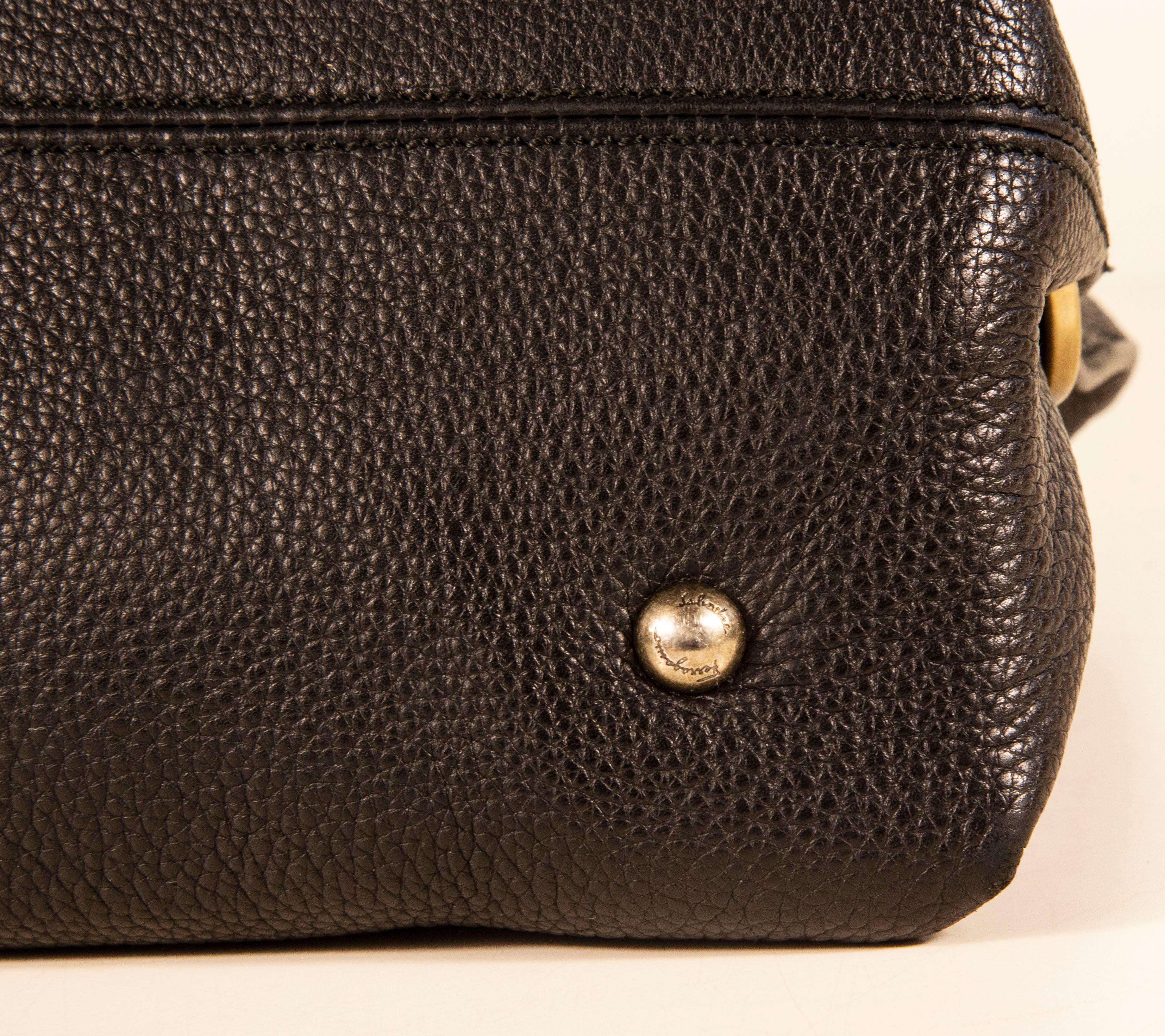 1990s Salvatore Ferragamo Shoulder Bag/Top Handle Bag in Black Leather 5