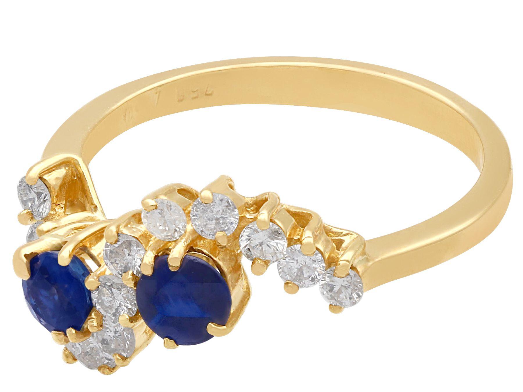 Round Cut Vintage 1990s Sapphire and Diamond 18K Gold Twist Ring For Sale