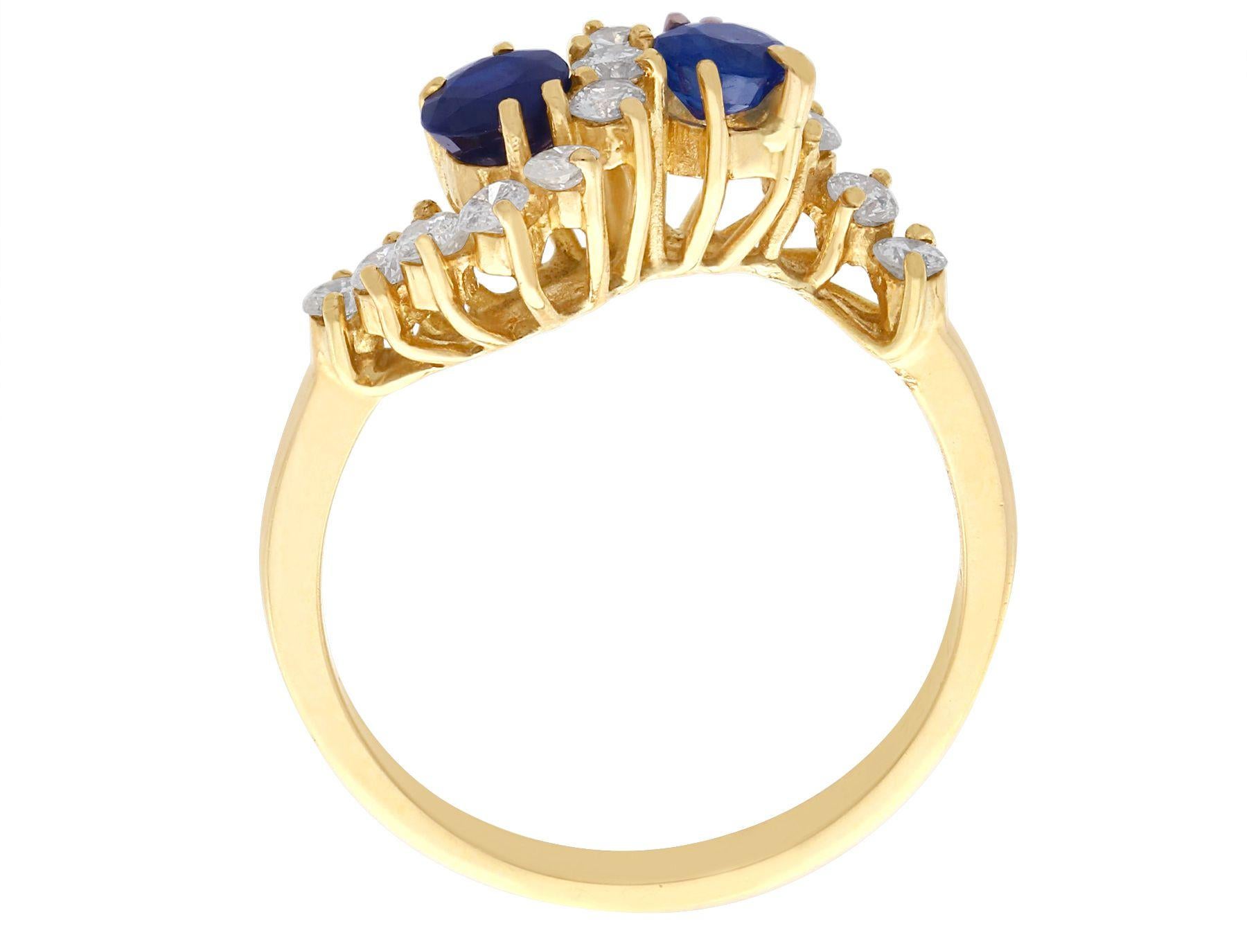 Women's Vintage 1990s Sapphire and Diamond 18K Gold Twist Ring For Sale