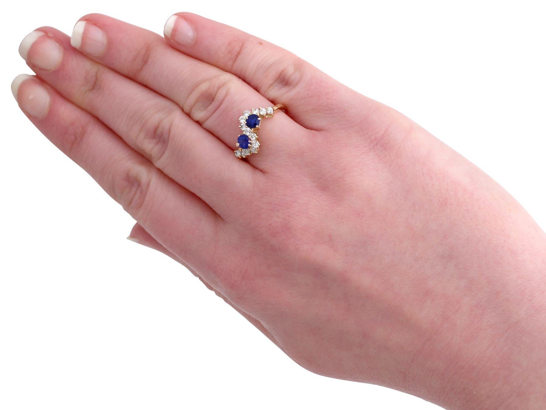 Vintage 1990s Sapphire and Diamond 18K Gold Twist Ring For Sale 1