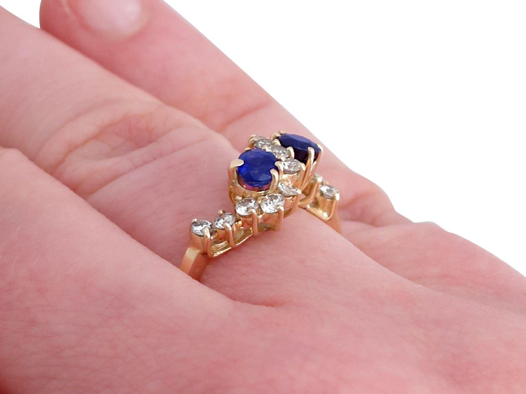 Vintage 1990s Sapphire and Diamond 18K Gold Twist Ring For Sale 2