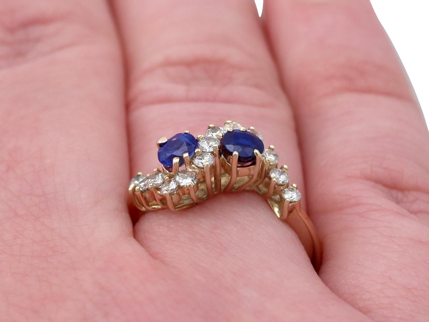 Vintage 1990s Sapphire and Diamond 18K Gold Twist Ring For Sale 3