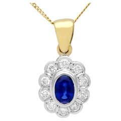 1990s Sapphire and Diamond Yellow Gold Pendant