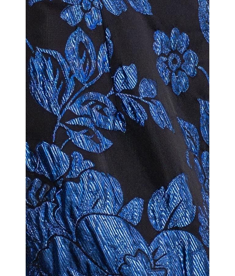 1990S Sapphire Blue & Black Silk Lurex Matelassé Floral Halter Top Gown & Train For Sale 3