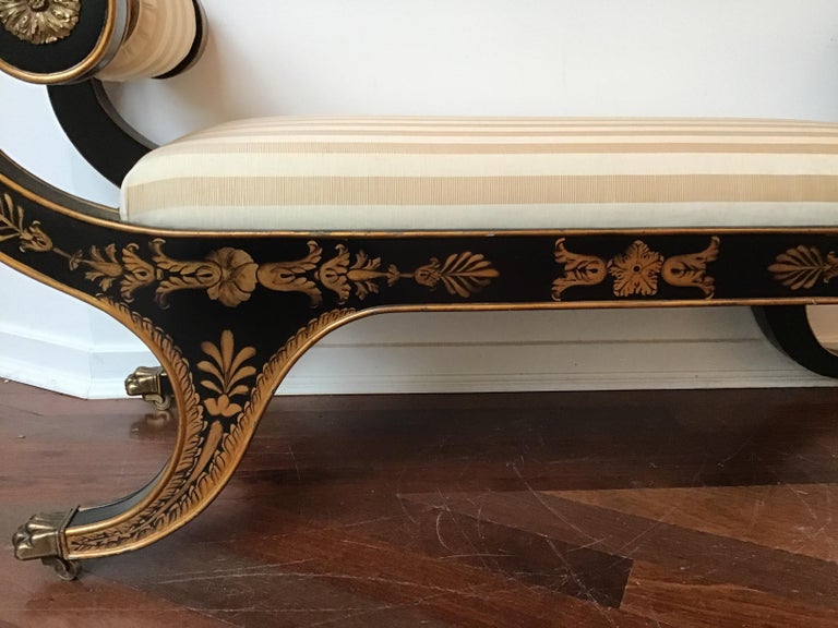 1990s Scrolled Arm Regency Style Bench On Casters At 1stdibs
