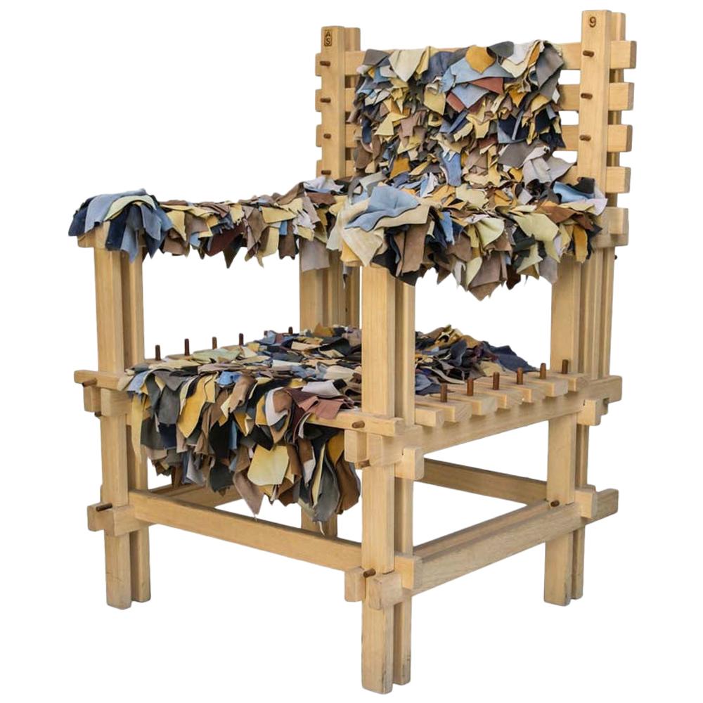 Fauteuil sculptural en bois clair et cuir d'Anacleto Spazzapan, Italie, années 1990