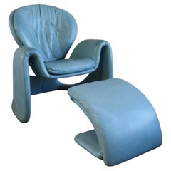 1990s Postmodern Leather Lounge Chair and Ottoman
