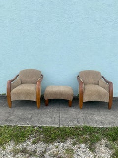 1980s Sculptural Leopard Tiger Wood Chairs and Ottoman, Set of 3