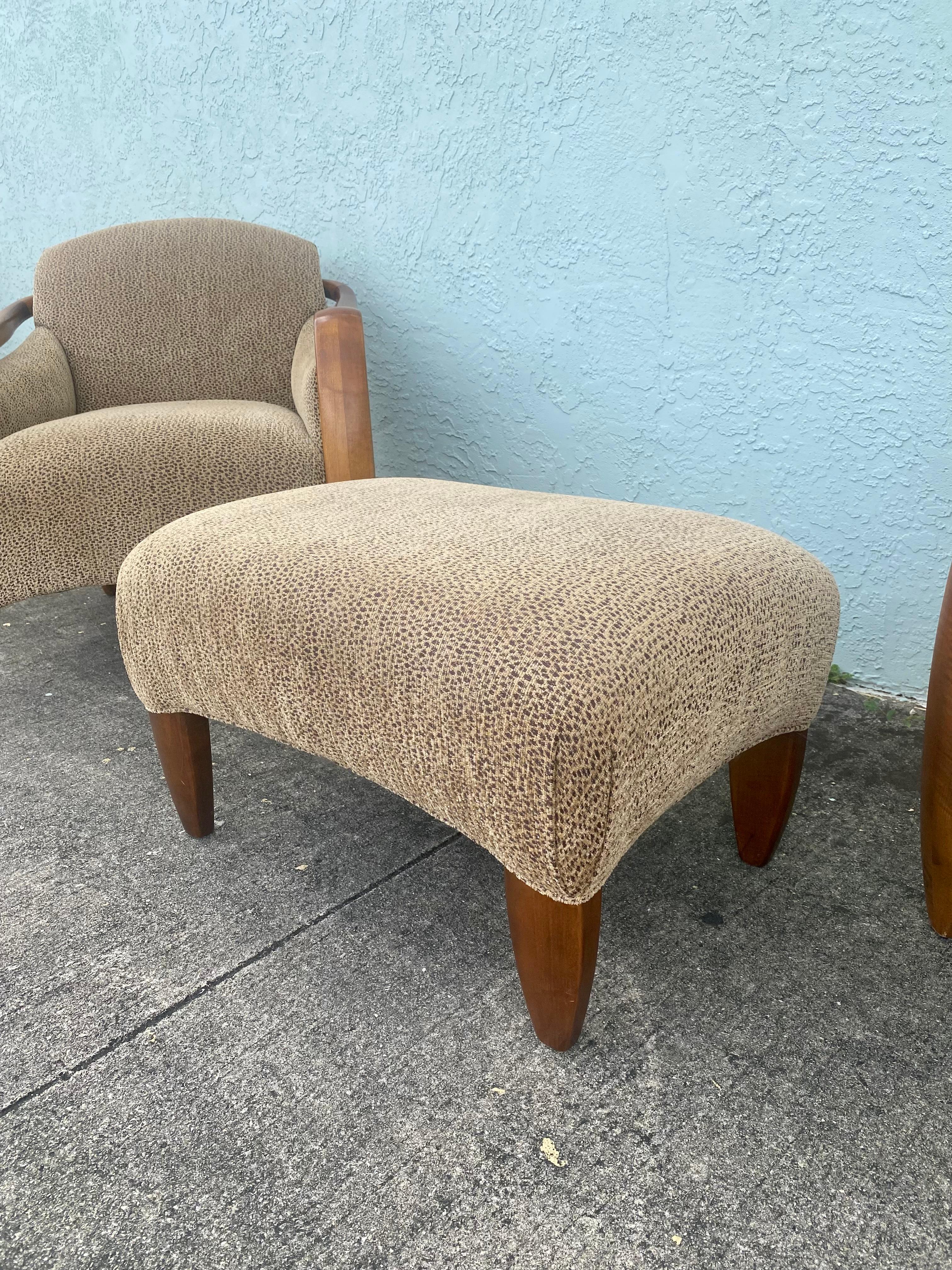 1980s Sculptural Leopard Tiger Wood Chairs and Ottoman, Set of 3 For Sale 2