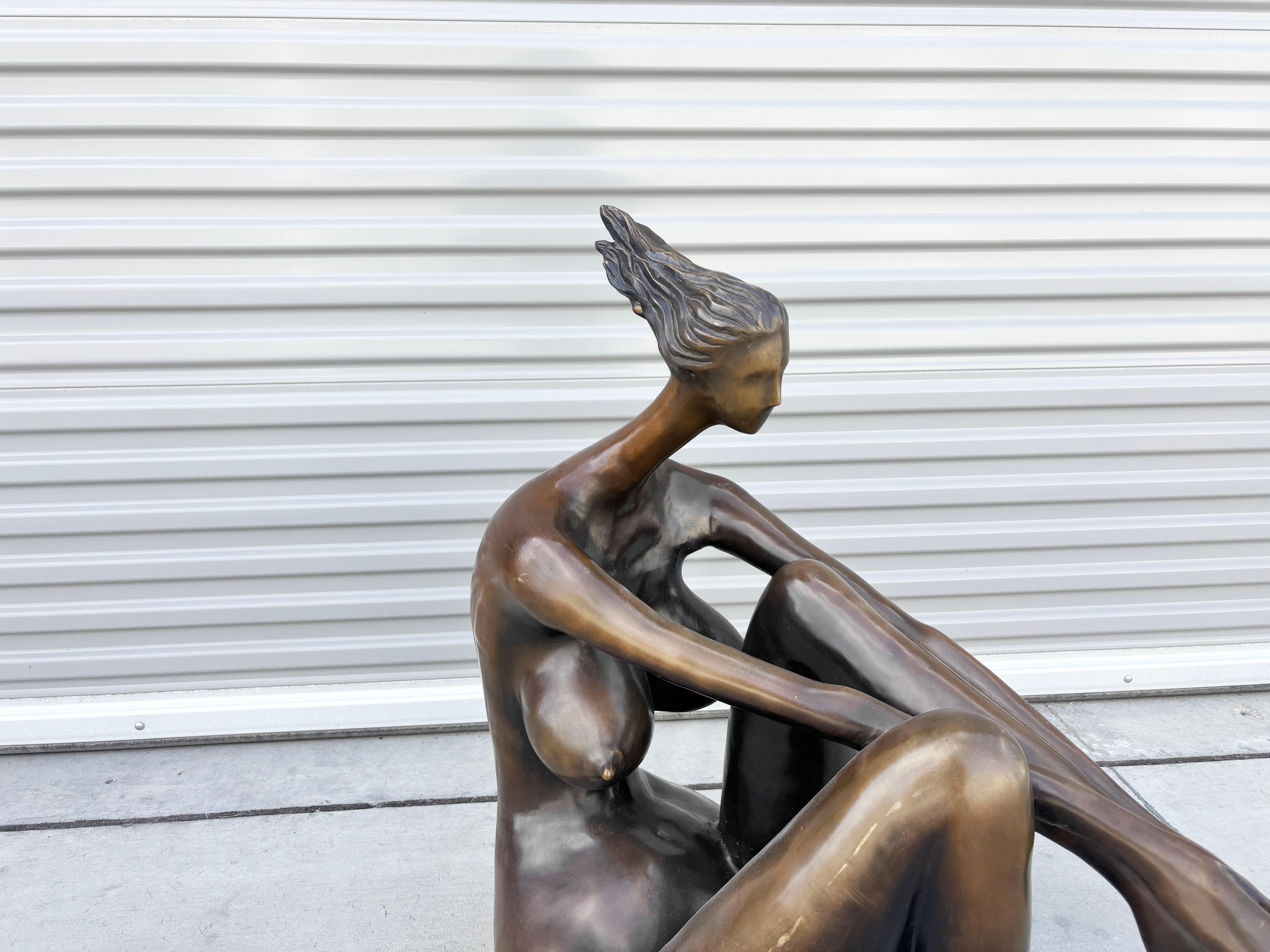 Mid-Century Modern 1990s Seating Life Size Bronze Statue For Sale