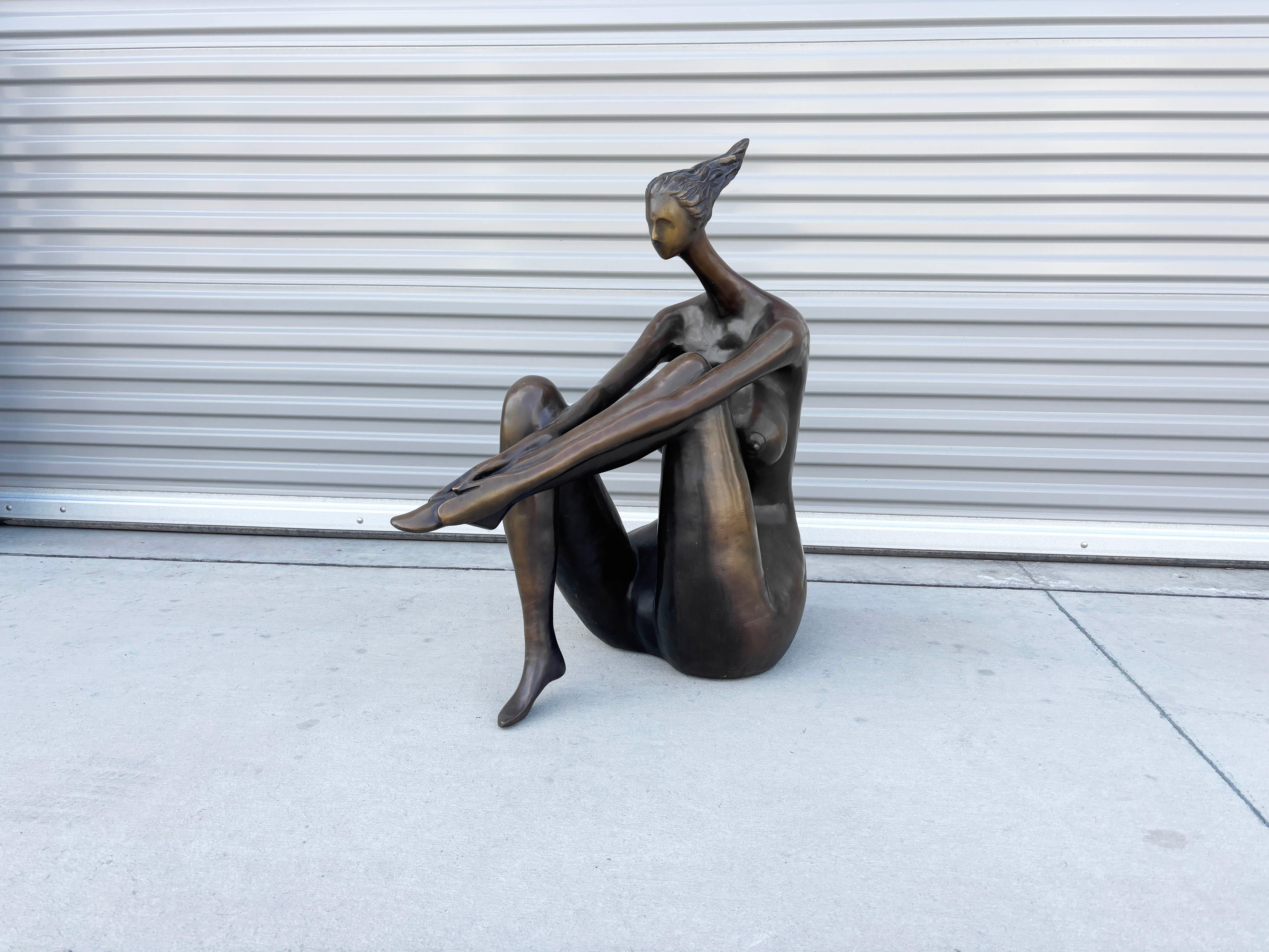 1990s Seating Life Size Bronze Statue In Good Condition For Sale In North Hollywood, CA