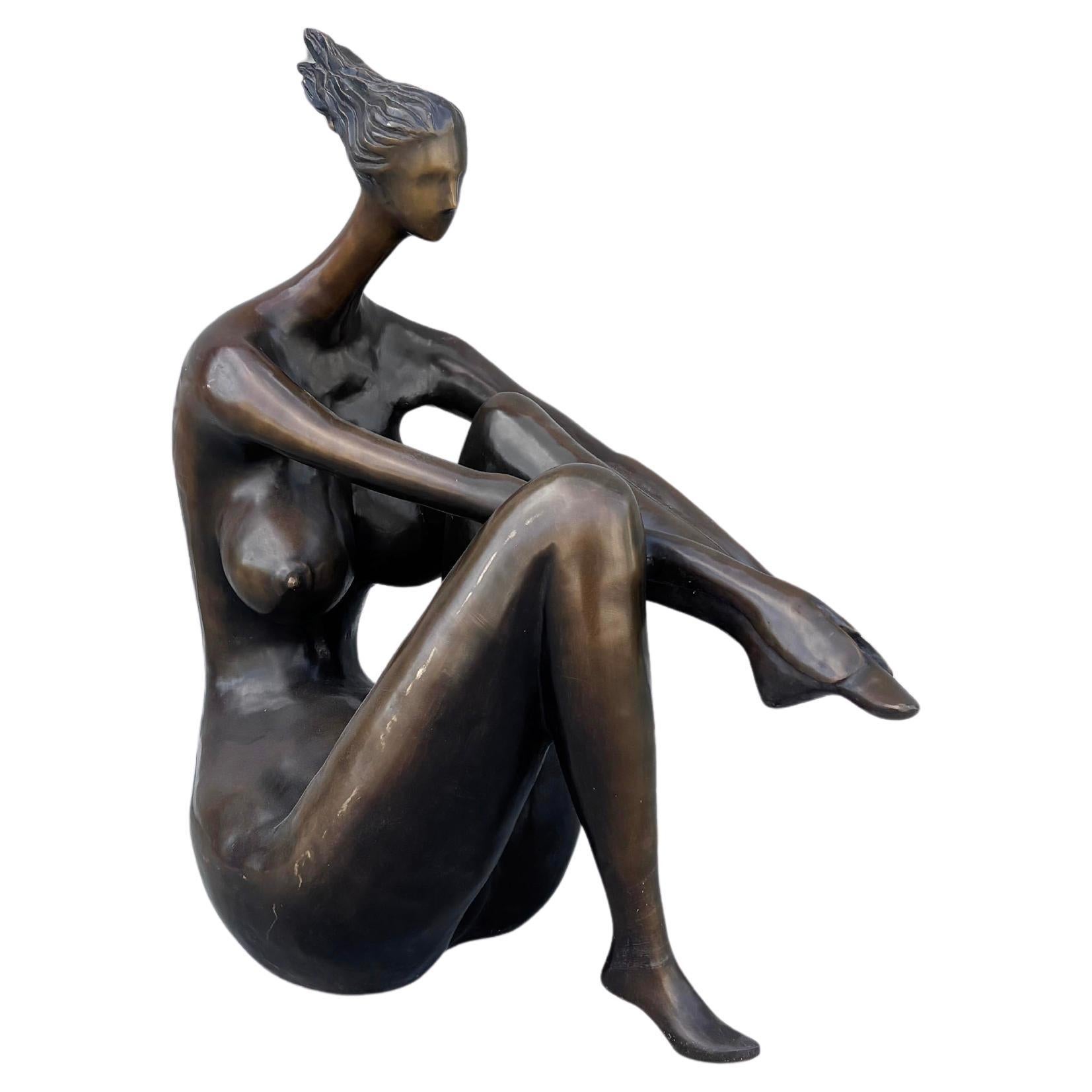 1990s Seating Life Size Bronze Statue For Sale