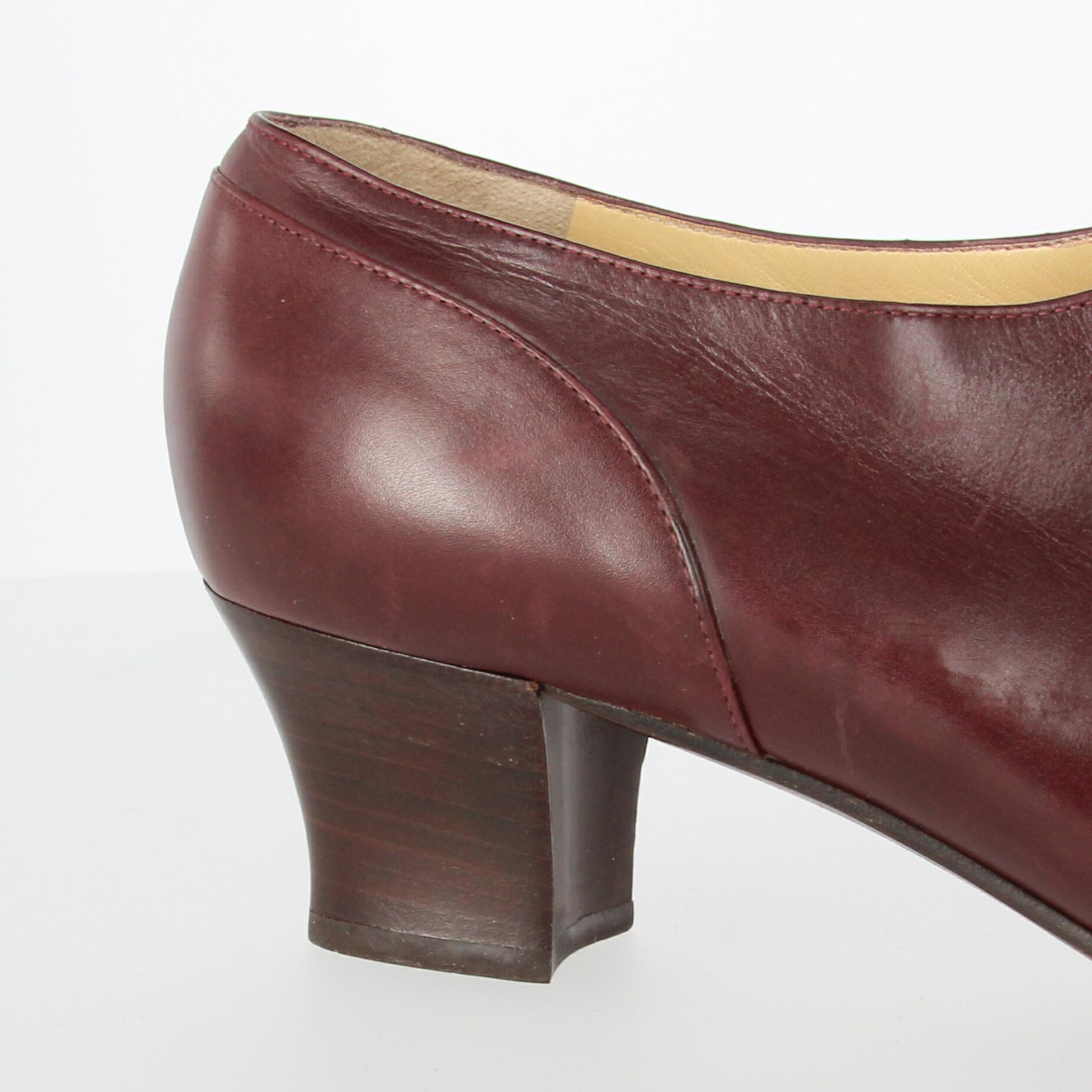 1990s Sergio Rossi Burgundy Leather Shoes 5