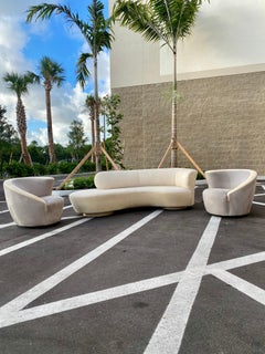 1980s Weiman Curved Serpentine Sofa and Swivel Chairs, 3 Pieces