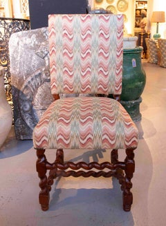 1990s Set of 12 Chairs Carved from Turned Wood with Vintage Zigzag Upholstery