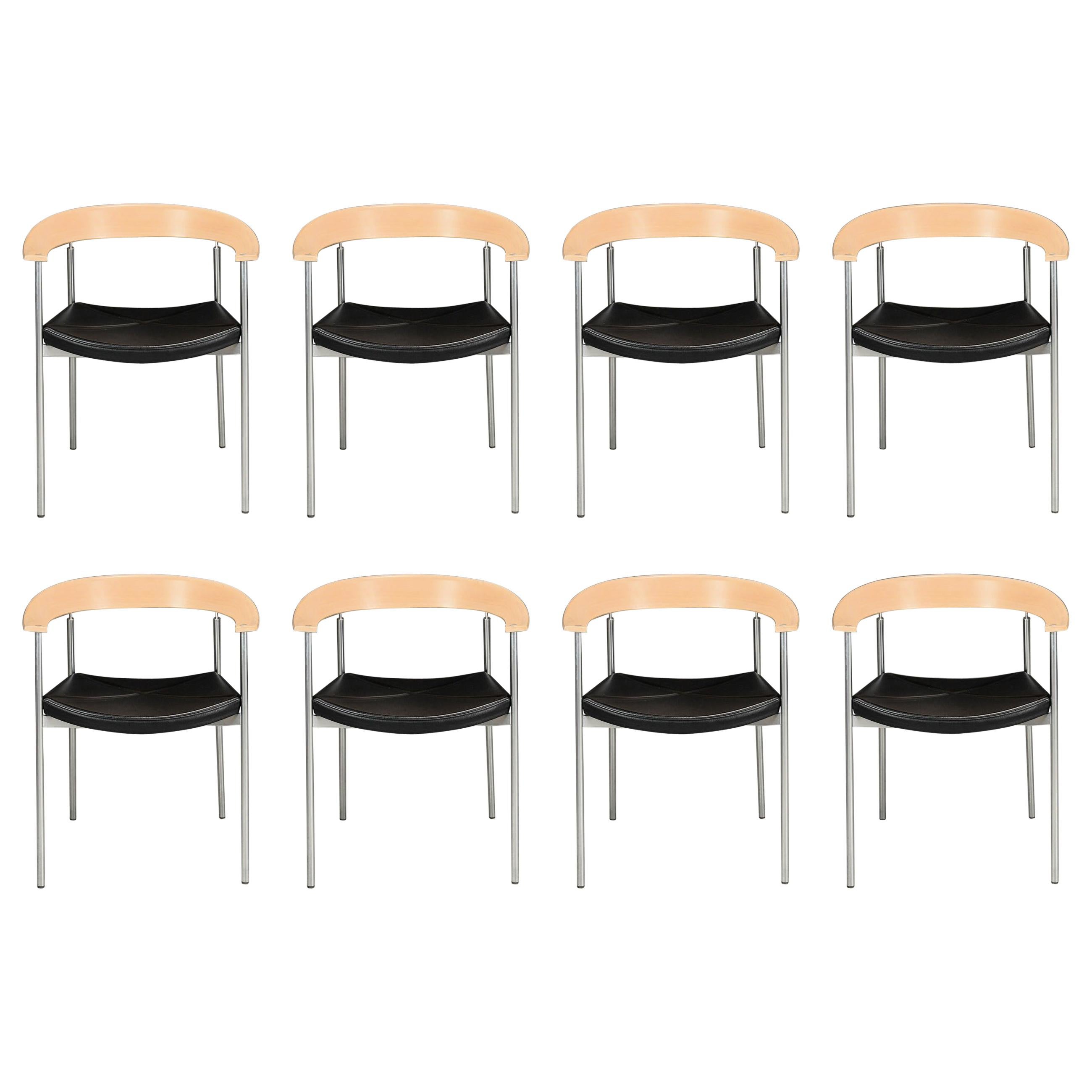 Ensemble de huit fauteuils Johannes Foersom en acier et hêtre par Paustian, années 1990 en vente