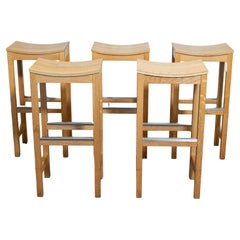 1990s Set of Five Oak Bar Stools