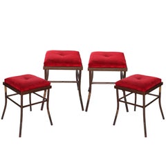 1990s Set of Four Iron Velvet Stools