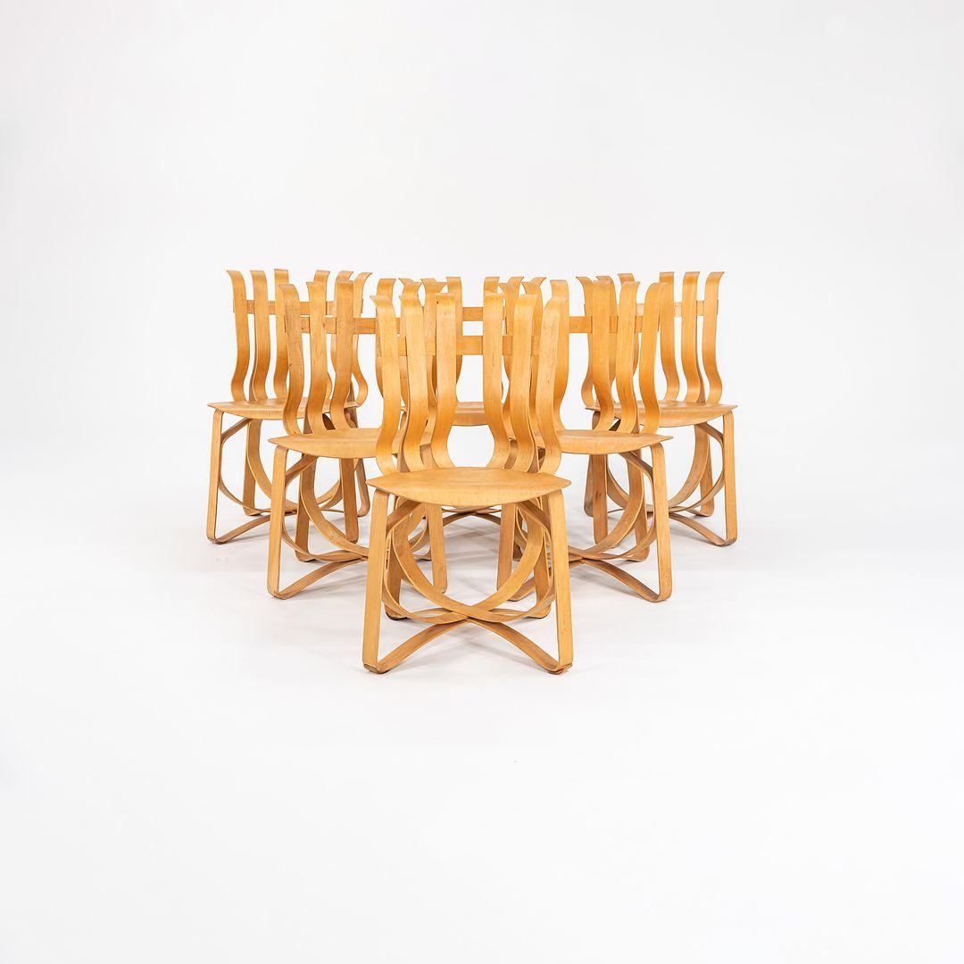 Set di sei sedie da pranzo Hat Trick di Frank Gehry per Knoll in acero del 1990 2