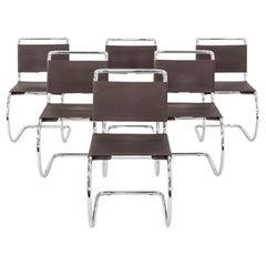 1990s Set of Six Mies van der Rohe for Knoll MR10 Dining Side Chairs in Leather