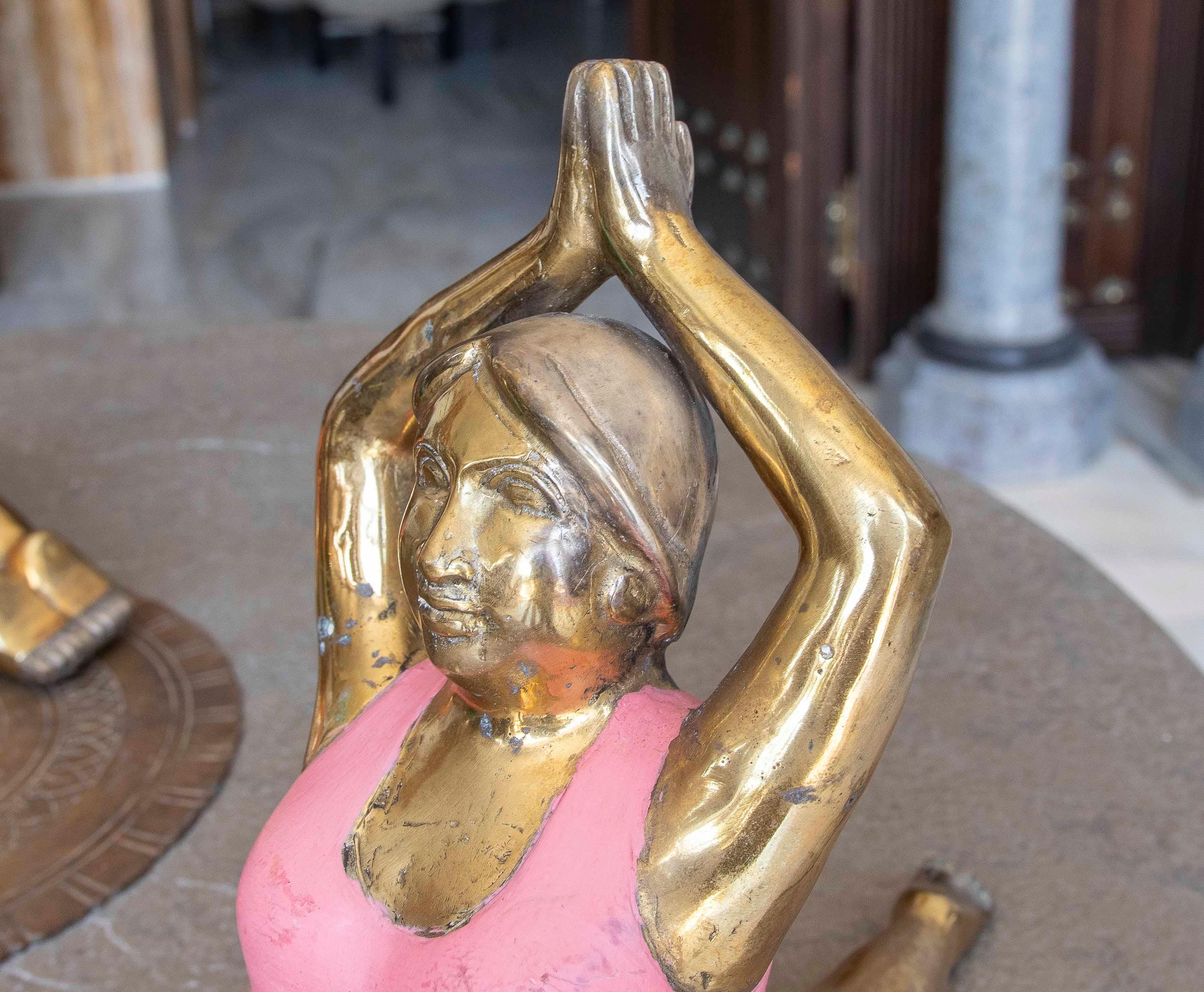 Hand-Painted 1990s Set of Three Bronze Sculptures of Women in Yoga Postures For Sale