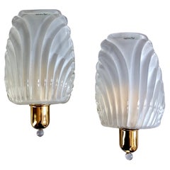 1990s set of two gilded metal and Murano glass sconces, Murano Due firm marked.