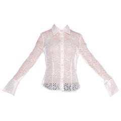 1990's Sheer Floral Embroidered Silk Organza Blouse