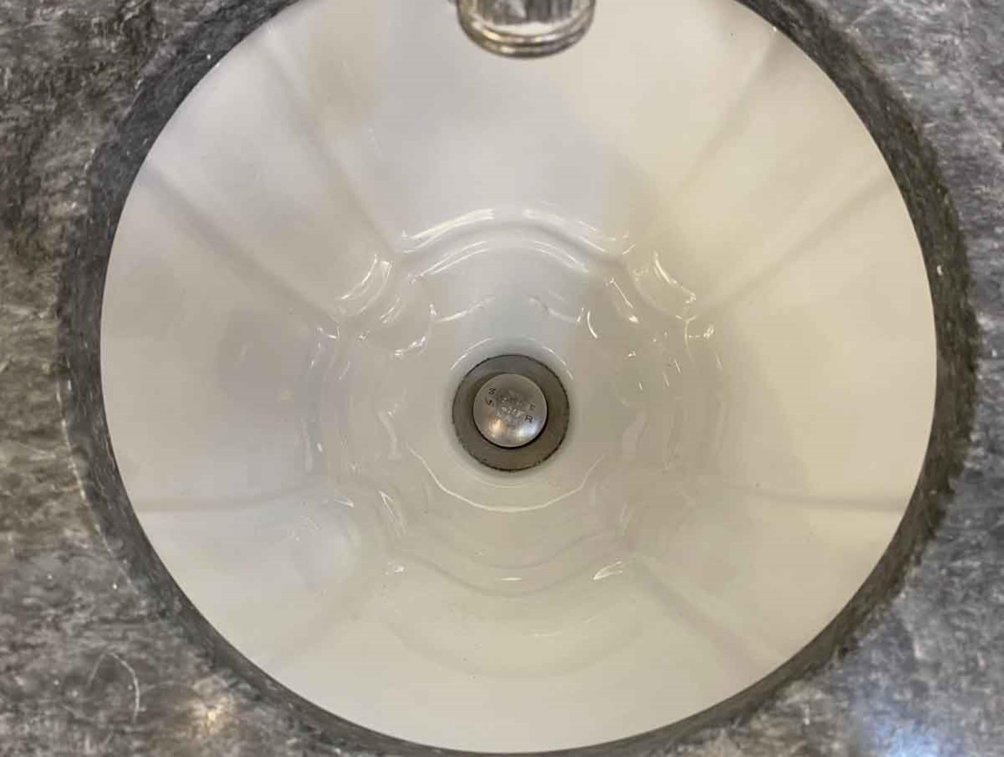 American 1990s Sherle Wagner Petite Dark Gray Marble Console Sink Louis Petite Faucet Set