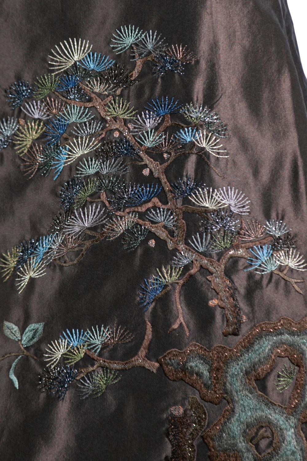 1990S SHIATZY CHAN Dark Chocolate Brown Embroidered Silk Dress For Sale 6