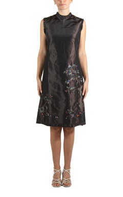 1990S SHIATZY CHAN Dark Chocolate Brown Embroidered Silk Dress