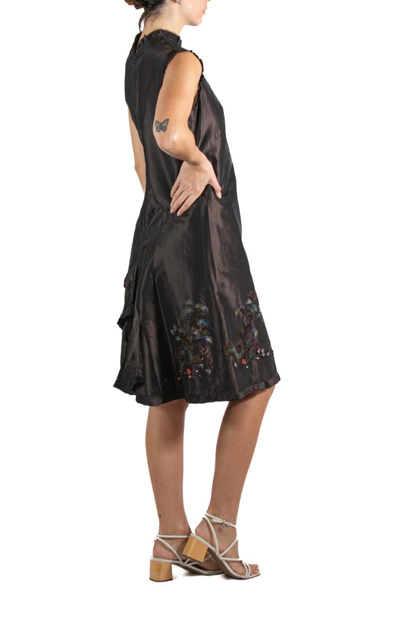 Women's 1990S SHIATZY CHAN Dark Chocolate Brown Embroidered Silk Dress For Sale