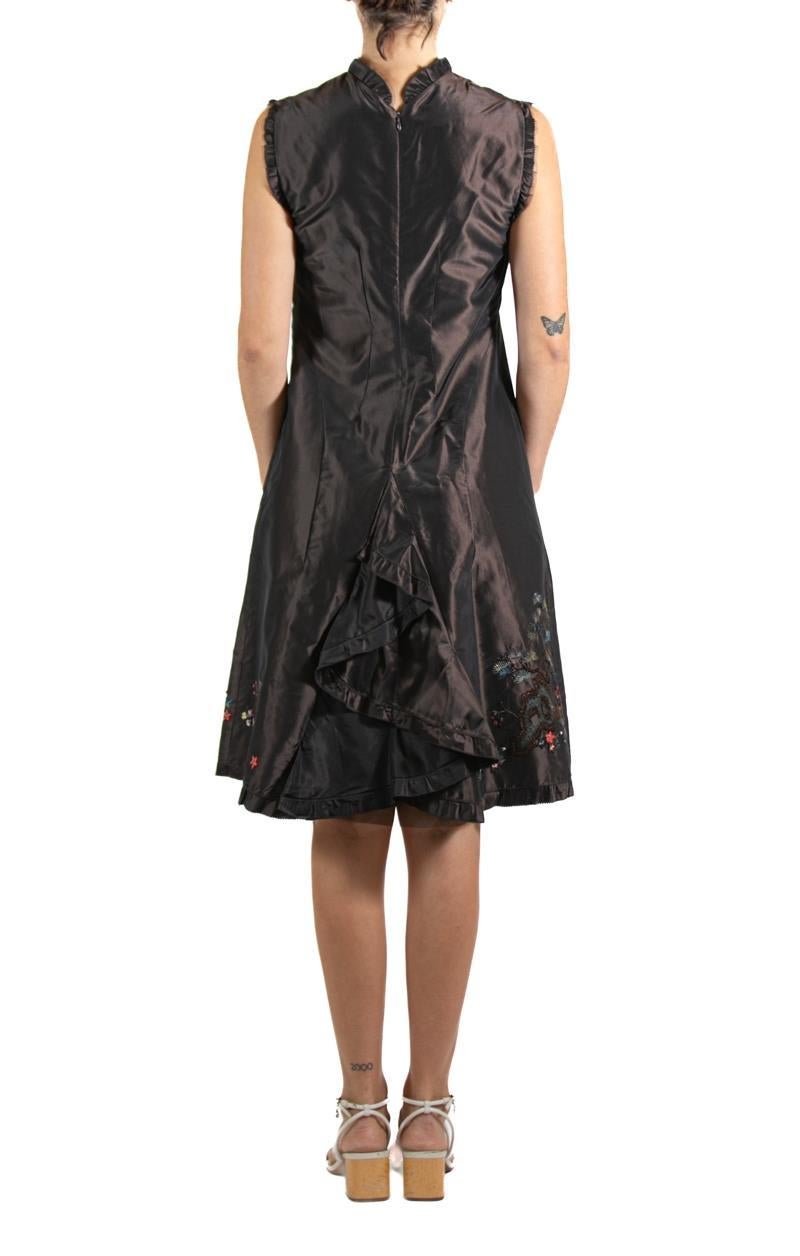 1990S SHIATZY CHAN Dark Chocolate Brown Embroidered Silk Dress For Sale 2