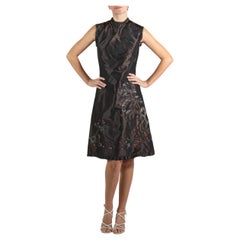 1990S SHIATZY CHAN Dark Chocolate Brown Embroidered Silk Dress