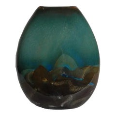 1990s Signed Art Glass Vase “After the Storm” Studio Art Glass Decorative Vase