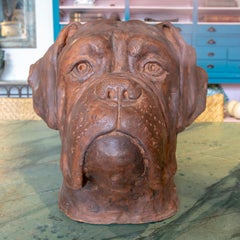 1990's Signed Hand Painted Ceramic Dog Head sculpture