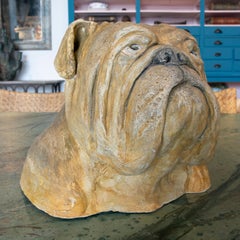 1990's Signed Hand Painted Ceramic Dog Head sculpture