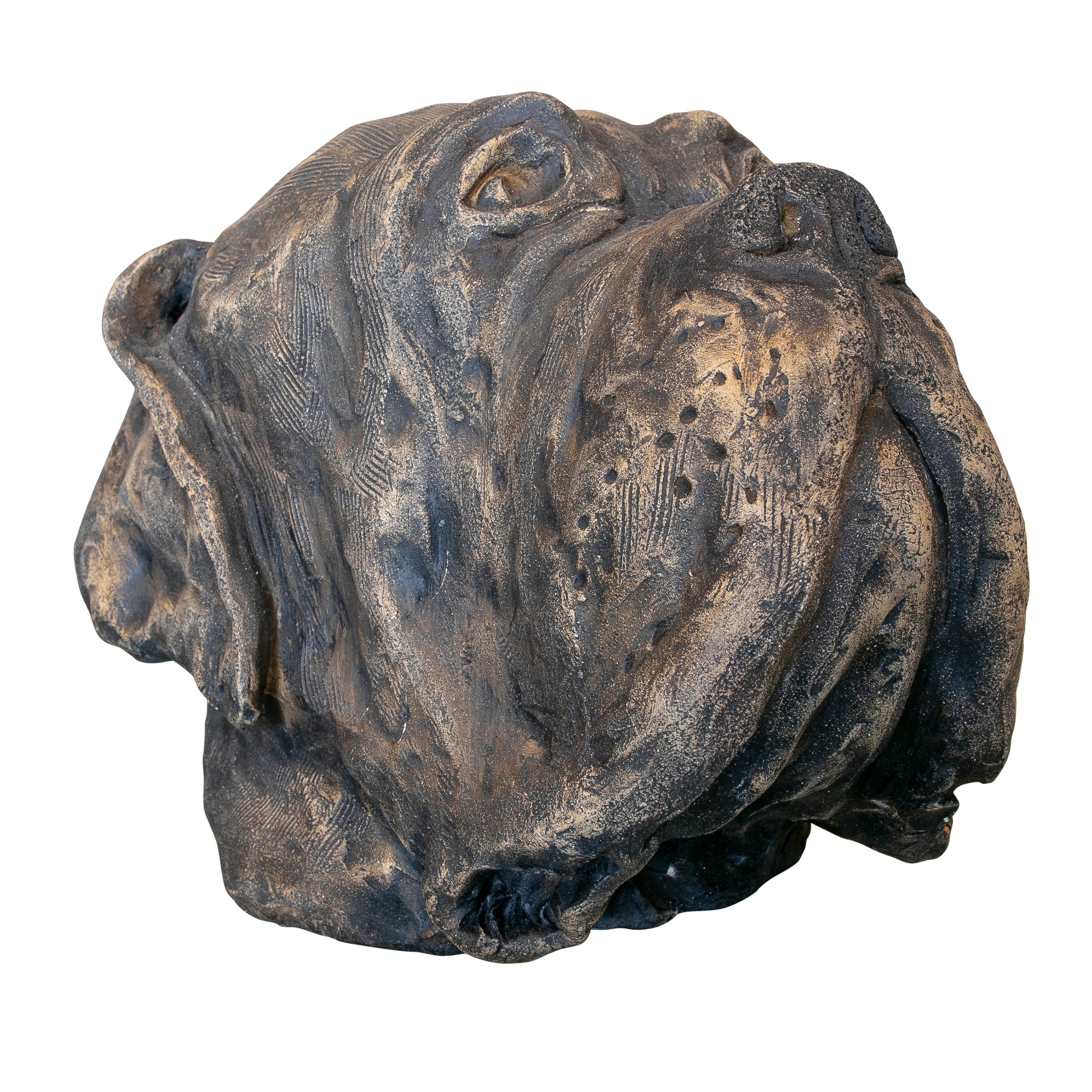 Scultura di testa di cane in ceramica dipinta a mano firmata negli anni '90