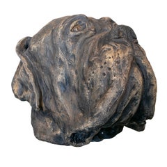 1990er Jahre Signierte handbemalte Hundekopf-Skulptur aus Keramik