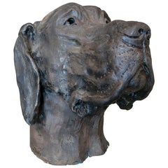 1990er Jahre handbemalter Keramik-Hundekopf, signiert