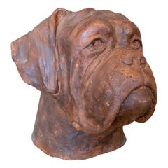 1990's Signed Hand Painted Ceramic Dog Head sculpture