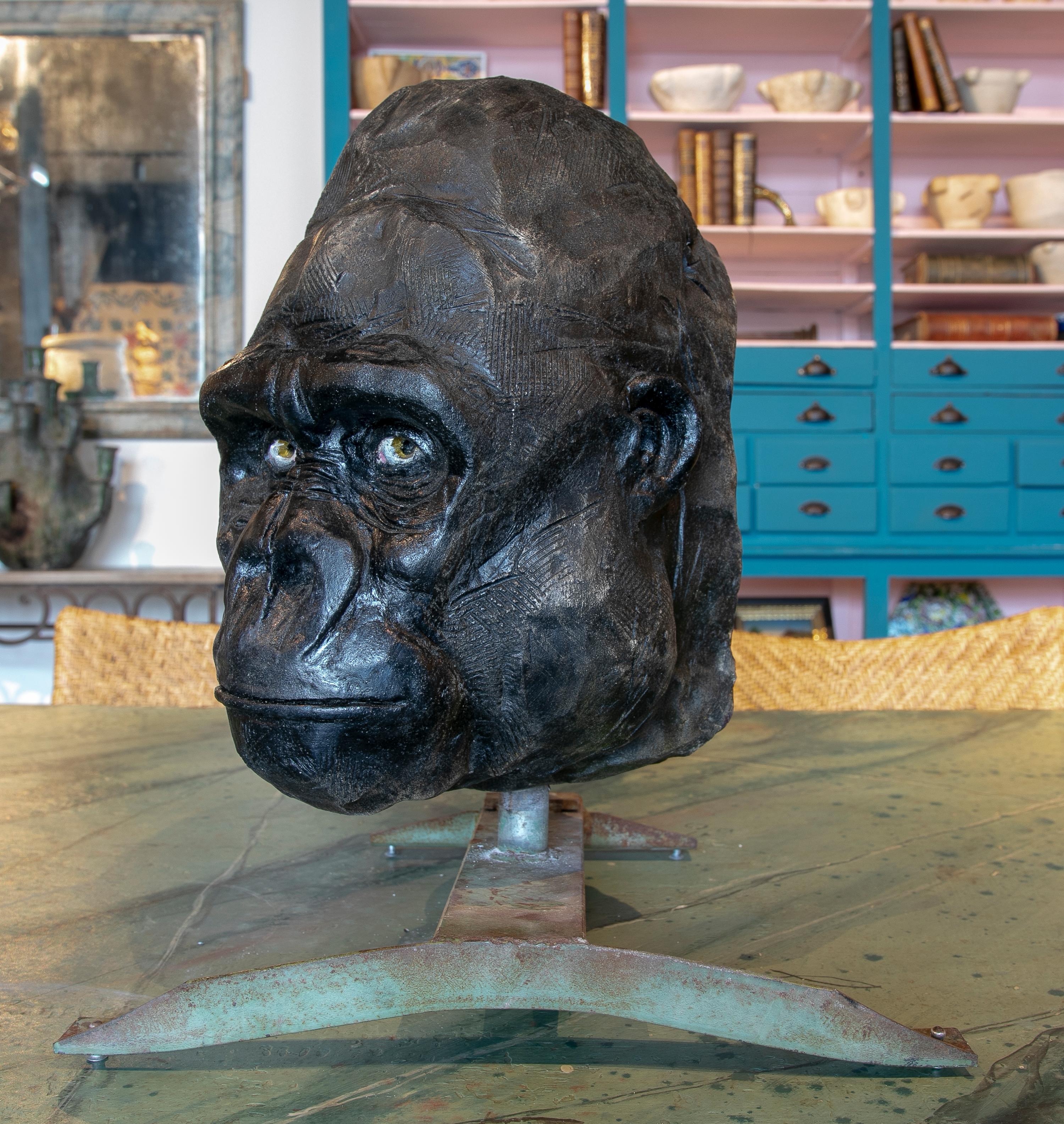 1990s signed hand painted ceramic gorilla head.