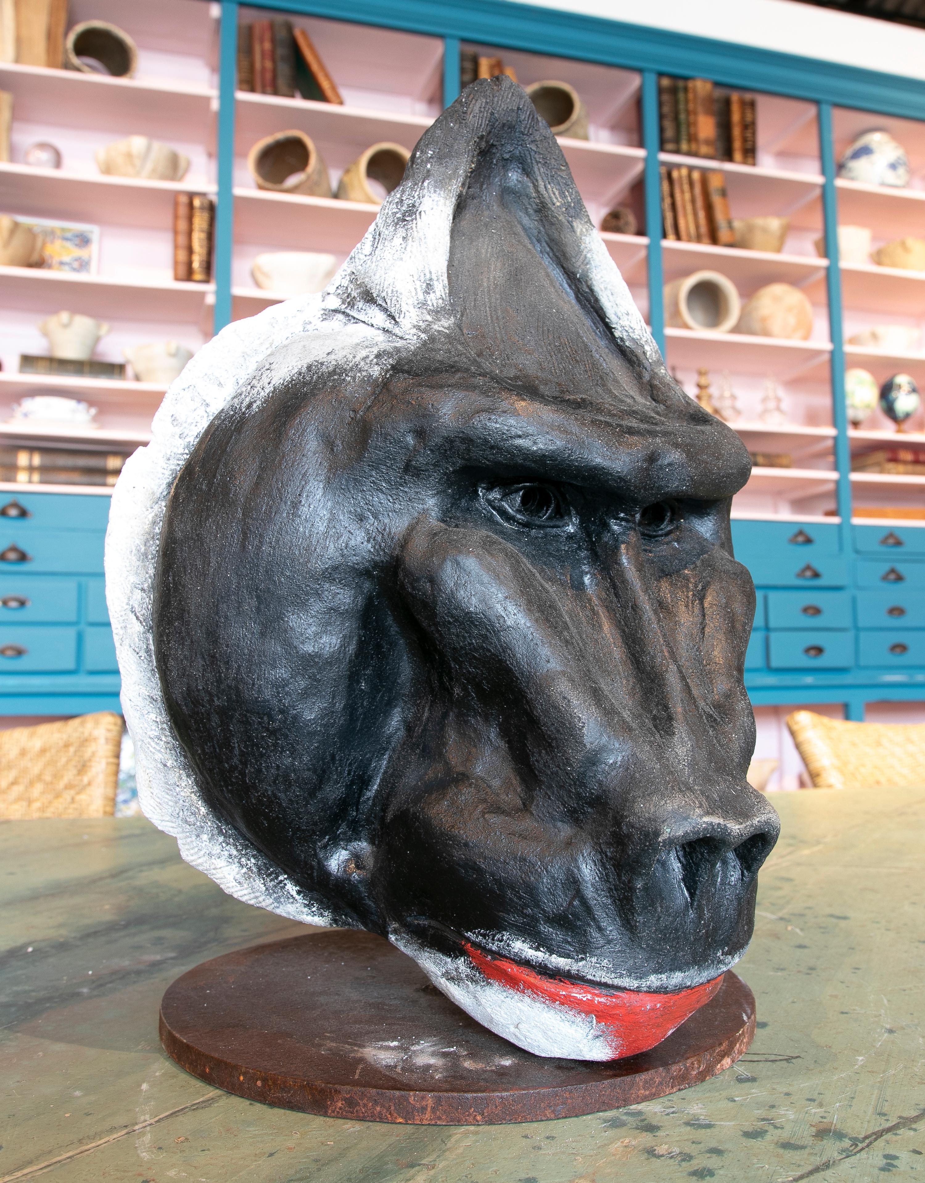 1990s signed hand painted ceramic Gorilla head sculpture 