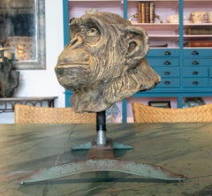 1990s Signed Hand Painted Ceramic Monkey Head sculpture