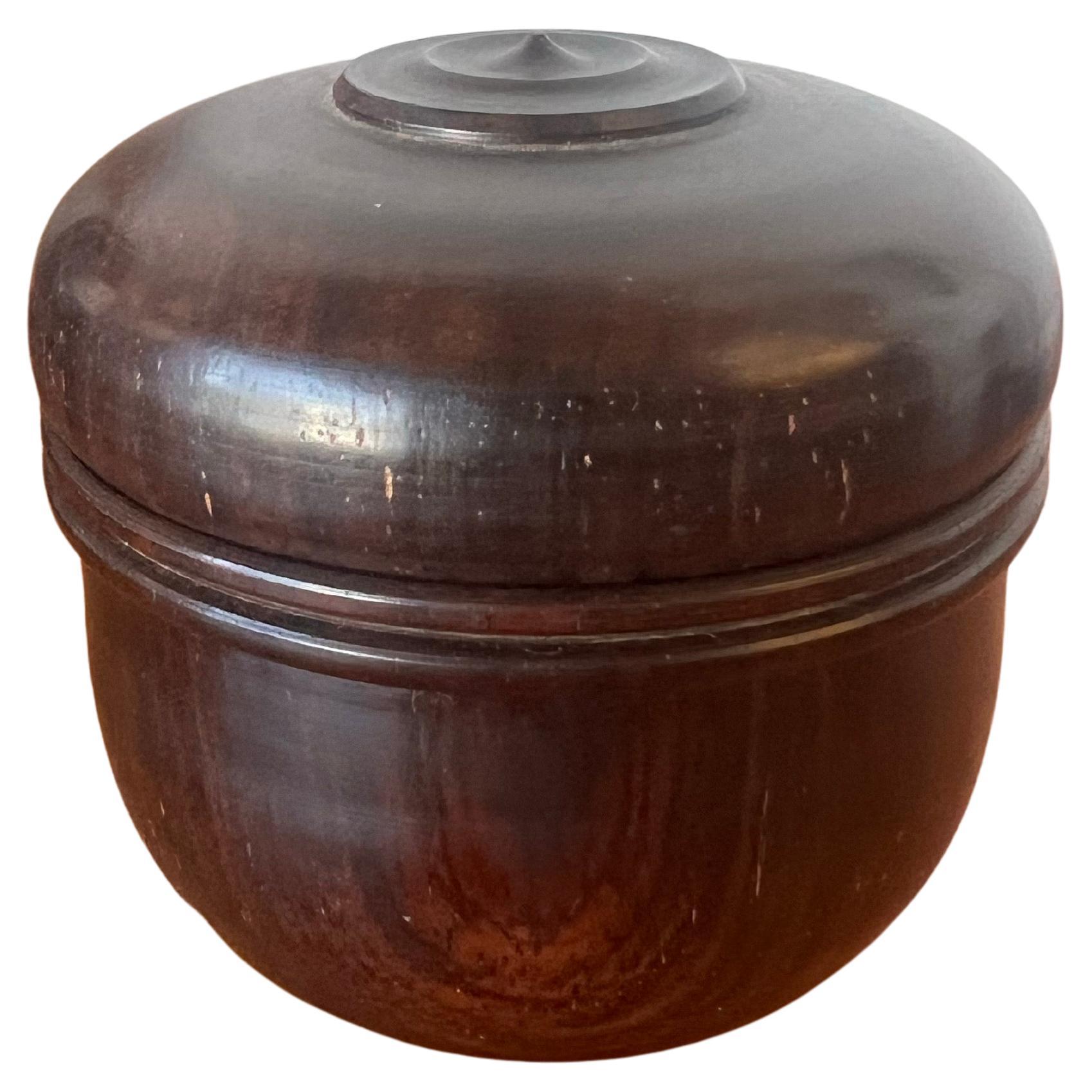 1990s Signed Master Craftsman Hand Turned Cocobolo Studio Wood Trinket Box Lid For Sale