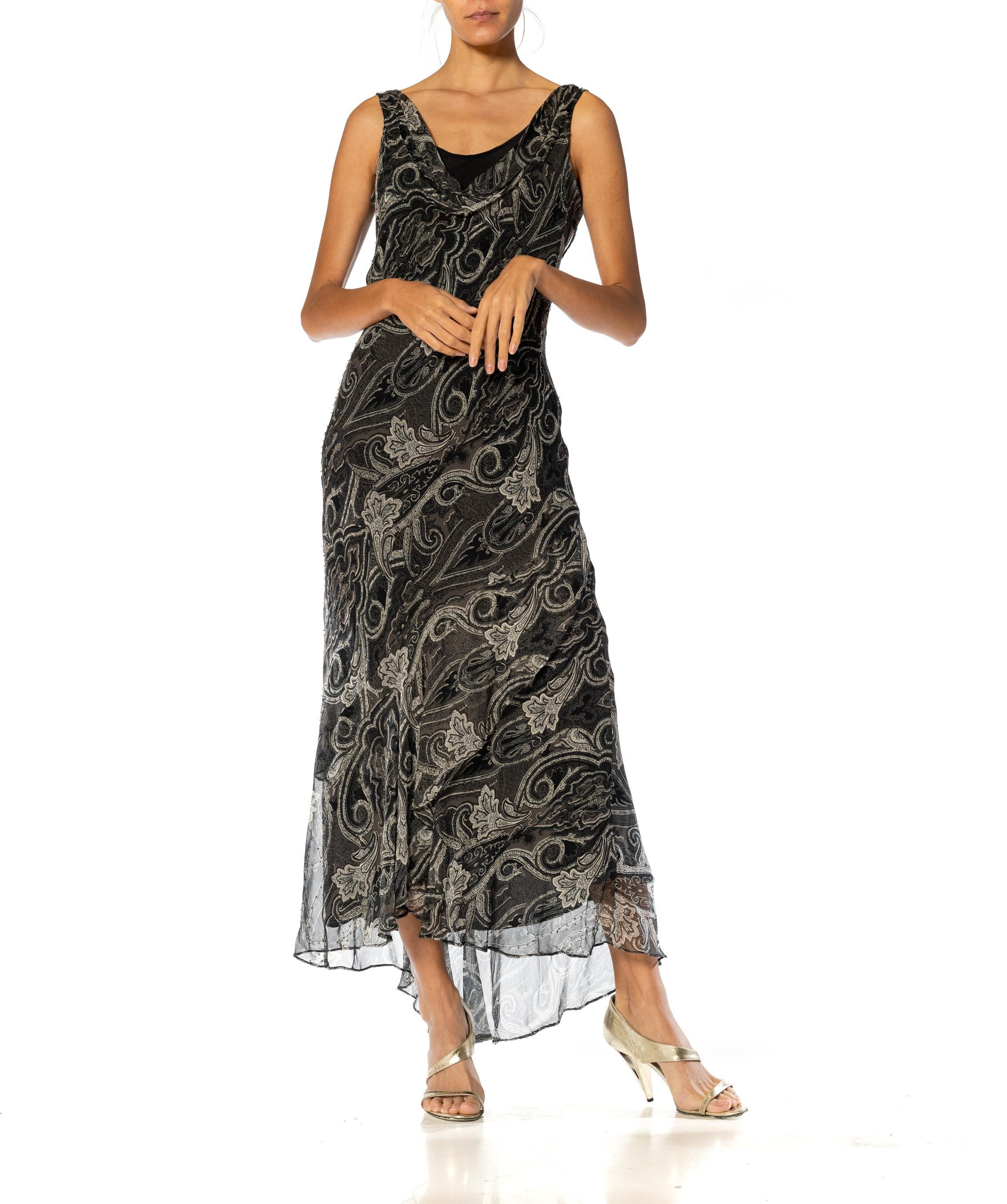 1990S Silk Chiffon Beaded Paisley Print Dress For Sale 6